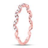 10kt Rose Gold Womens Round Diamond Zigzag Stackable Band Ring 1/5 Cttw