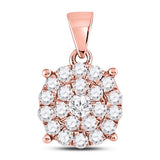 10kt Rose Gold Womens Round Diamond Cluster Pendant 1 Cttw
