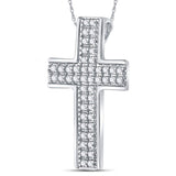 14kt White Gold Womens Round Diamond Cross Pendant 1/2 Cttw