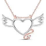 14kt Two-tone Gold Womens Round Diamond Devil Naughty Heart Pendant .01 Cttw