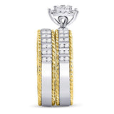 14kt Two-tone Gold His Hers Round Diamond Cluster Matching Wedding Set 1 Cttw