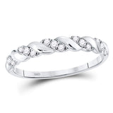 10kt White Gold Womens Round Diamond Striped Stackable Band Ring 1/5 Cttw