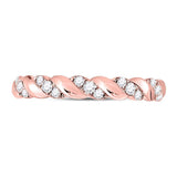 10kt Rose Gold Womens Round Diamond Striped Stackable Band Ring 1/5 Cttw