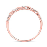 10kt Rose Gold Womens Round Diamond Striped Stackable Band Ring 1/5 Cttw