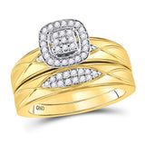 10kt Yellow Gold His Hers Round Diamond Cluster Matching Wedding Set 3/8 Cttw