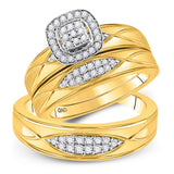 10kt Yellow Gold His Hers Round Diamond Cluster Matching Wedding Set 3/8 Cttw
