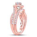 14kt Rose Gold Round Diamond Bridal Wedding Ring Band Set 1 Cttw