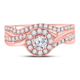 14kt Rose Gold Round Diamond Bridal Wedding Ring Band Set 1 Cttw