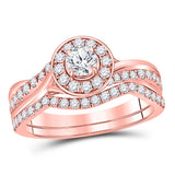 14kt Rose Gold Round Diamond Bridal Wedding Ring Band Set 1 Cttw