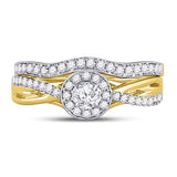 14kt Yellow Gold Round Diamond Bridal Wedding Ring Band Set 1/2 Cttw
