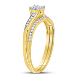 14kt Yellow Gold Princess Diamond Cluster Bridal Wedding Ring Band Set 1/3 Cttw