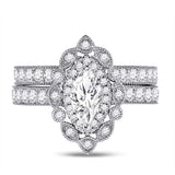 14kt White Gold Marquise Diamond Bridal Wedding Ring Band Set 2 Cttw