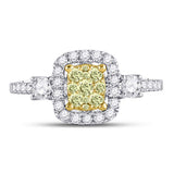 14kt White Gold Womens Round Yellow Diamond Square Frame Cluster Ring 5/8 Cttw