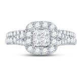 14kt White Gold Princess Diamond Cluster Bridal Wedding Ring Band Set 1 Cttw