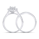 14kt White Gold Princess Diamond Cluster Bridal Wedding Ring Band Set 1 Cttw