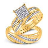 10kt Yellow Gold His Hers Round Diamond Square Matching Wedding Set 1/5 Cttw