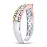 10kt Tri-Tone Gold Womens Round Diamond Chevron Band Ring 1/2 Cttw