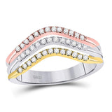 10kt Tri-Tone Gold Womens Round Diamond Triple Row Band Ring 1/4 Cttw