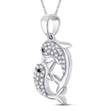 10kt White Gold Womens Round Black Color Enhanced Diamond Dolphin Pendant 1/6 Cttw