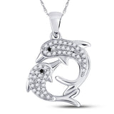 10kt White Gold Womens Round Black Color Enhanced Diamond Dolphin Pendant 1/6 Cttw