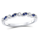10kt White Gold Womens Round Blue Sapphire Diamond Stackable Band Ring 1/10 Cttw