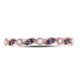 10kt Rose Gold Womens Round Blue Sapphire Diamond Stackable Band Ring 1/10 Cttw