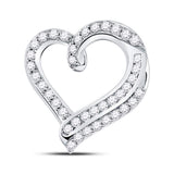 14kt White Gold Womens Round Diamond Heart Pendant 1 Cttw