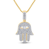10kt Yellow Gold Mens Round Diamond Hamsa Hand Charm Pendant 1 Cttw