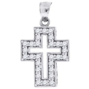 10kt White Gold Womens Mens Round Cubic Zirconia Cubic-zirconia Cross Religious Charm Pendant