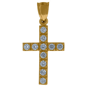 10kt Yellow Gold Womens Mens Round Cubic Zirconia Cubic-zirconia Cross Religious Charm Pendant