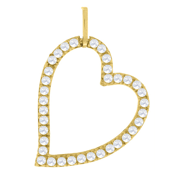 10kt Yellow Gold Womens Cubic Zirconia Cubic-zirconia Open Heart Charm Pendant