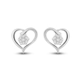 10kt White Gold Womens Round Diamond Heart Earrings 1/6 Cttw