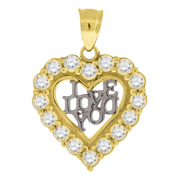 10kt Two-tone Gold Womens Cubic Zirconia Cubic-zirconia I Love You Heart Charm Pendant