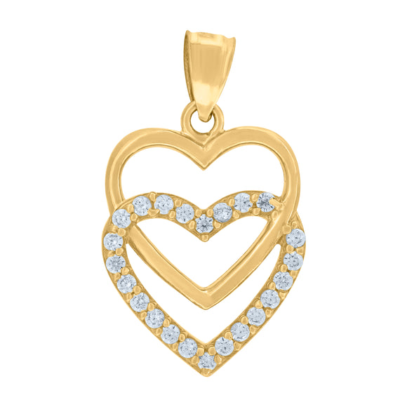 10kt Yellow Gold Unisex Cubic Zirconia Cubic-zirconia Interlocked Hearts Charm Pendant