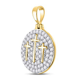 10kt Yellow Gold Mens Round Diamond Trinity Triple Cross Charm Pendant 1-1/2 Cttw