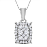 14kt White Gold Womens Round Diamond Rectangle Cluster Pendant 1/4 Cttw