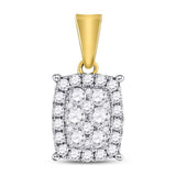 14kt Yellow Gold Womens Round Diamond Rectangular Cluster Pendant 1/2 Cttw