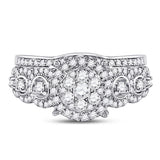14kt White Gold Round Diamond Bridal Wedding Ring Band Set 1 Cttw