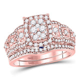 14kt Rose Gold Round Diamond Bridal Wedding Ring Band Set 1 Cttw