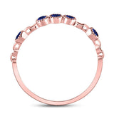 10kt Rose Gold Womens Round Blue Sapphire Dot Stackable Band Ring 1/5 Cttw