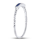10kt White Gold Womens Round Blue Sapphire Beaded Stackable Band Ring 1/20 Cttw