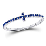 10kt White Gold Womens Round Blue Sapphire Cross Stackable Band Ring 1/6 Cttw
