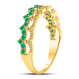 10kt Yellow Gold Womens Round Emerald Scalloped Stackable Band Ring 1/4 Cttw