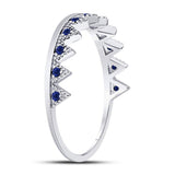 10kt White Gold Womens Round Blue Sapphire Chevron Stackable Band Ring 1/10 Cttw
