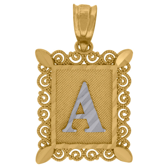 10kt Two-tone Gold Unisex Diamond-cut Initial A Charm Pendant