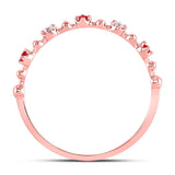10kt Rose Gold Womens Round Ruby Diamond Beaded Stackable Band Ring 1/20 Cttw