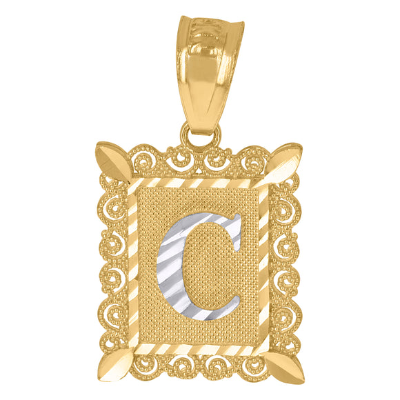 10kt Two-tone Gold Unisex Diamond-cut Initial C Charm Pendant