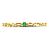 10kt Yellow Gold Womens Round Emerald Solitaire Milgrain Stackable Band Ring .01 Cttw
