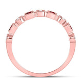 10kt Rose Gold Womens Princess Ruby Diamond Square Dot Milgrain Stackable Band Ring 1/8 Cttw