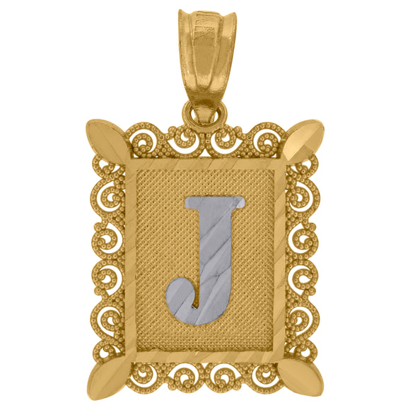 10kt Two-tone Gold Unisex Diamond-cut Initial J Charm Pendant